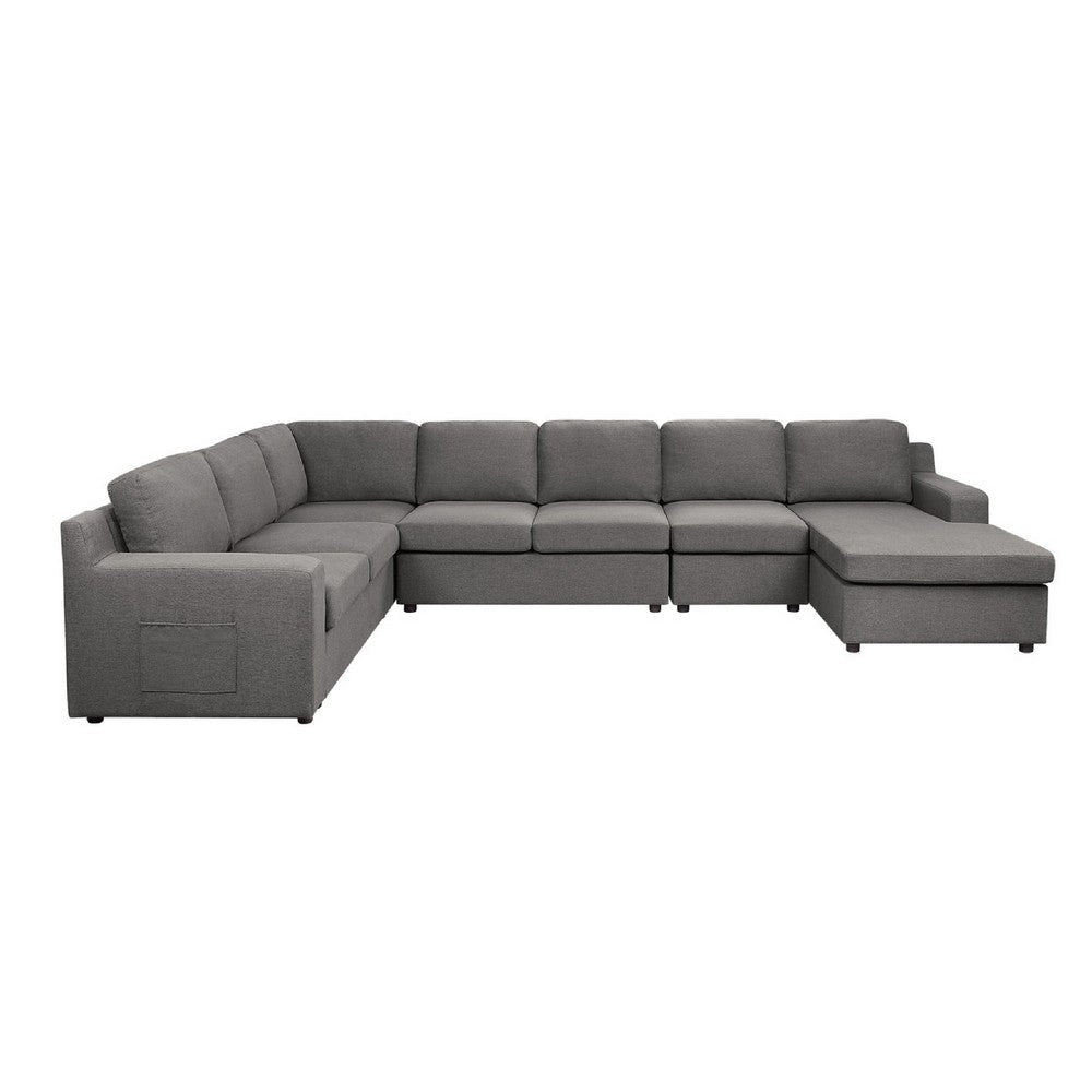 Cas Left Facing 7 Seater U Shaped Sectional Sofa Chaise | Gray Linen