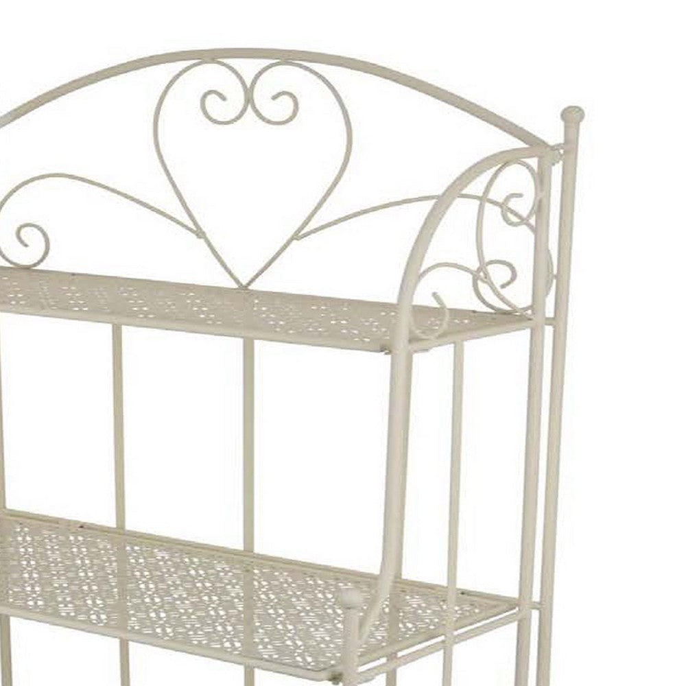 Modern Plant Stand with 3 Tier Shelves | Scrolled Floral White Metal BM335553