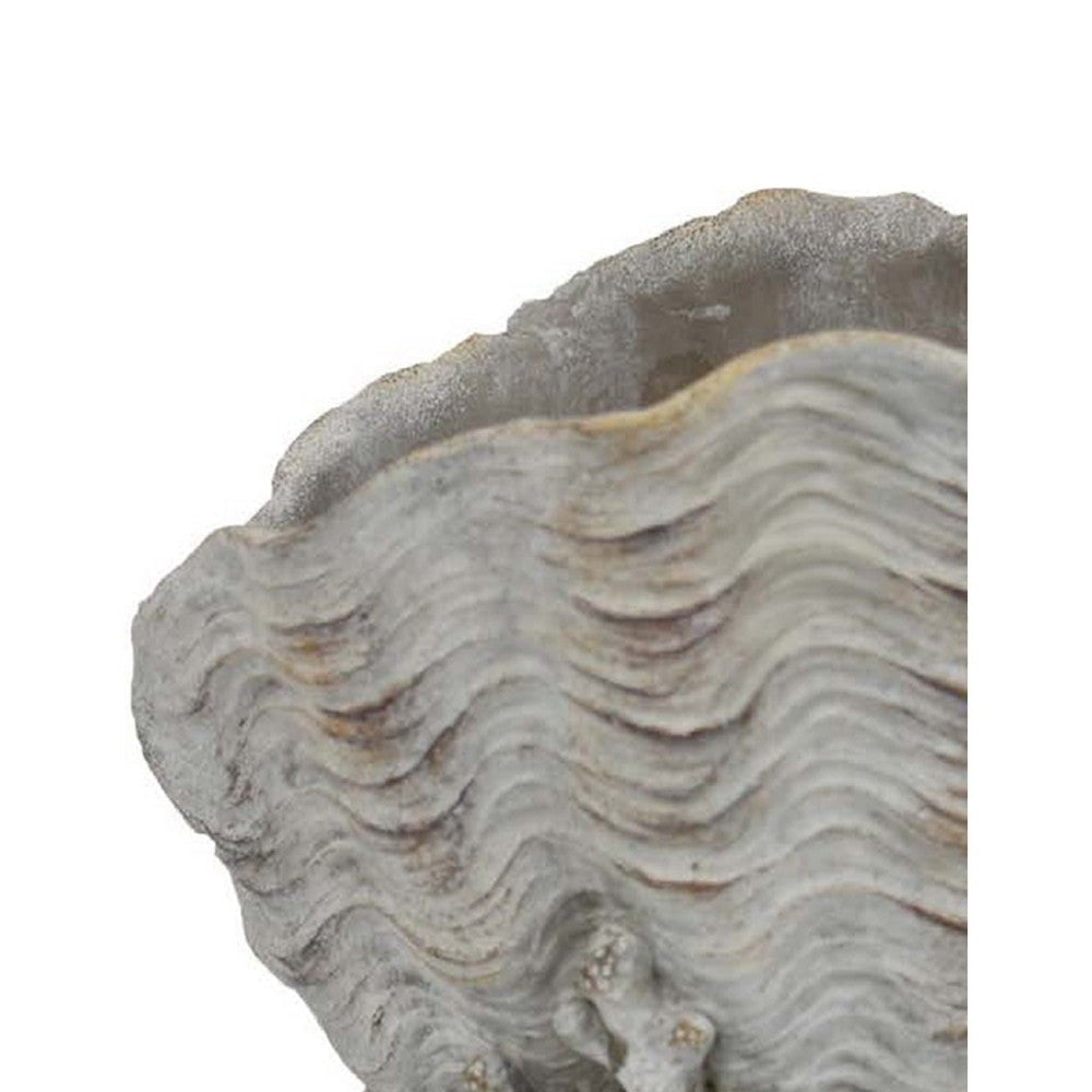 Coastal Clam Shell Planter w Coral Accents | Weathered Gray Terracotta BM335556