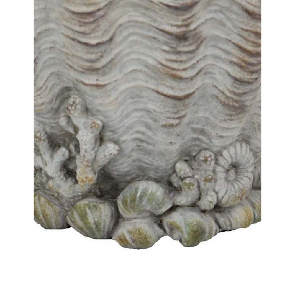 Coastal Clam Shell Planter w Coral Accents | Weathered Gray Terracotta