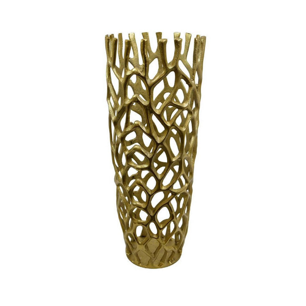 Decorative Accent Vase | Coral Inspired Open Pattern 23’’ Gold Metal BM335560