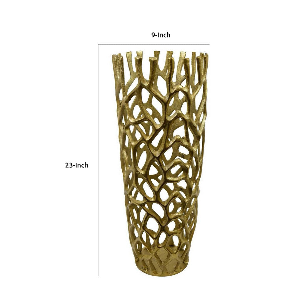 Decorative Accent Vase | Coral Inspired Open Pattern 23’’ Gold Metal BM335560