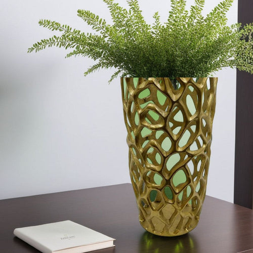 Decorative Accent Vase | Coral Inspired Open Pattern 23" Gold Metal