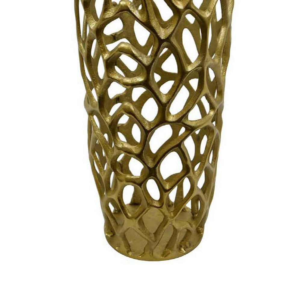 Decorative Accent Vase | Coral Inspired Open Pattern 23" Gold Metal