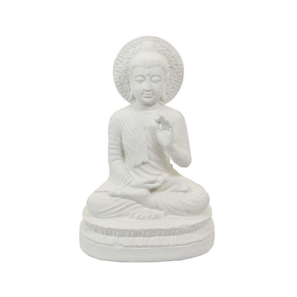 Enlightened Meditating Divine Buddha Statue | White Resin | 14’’ BM335561
