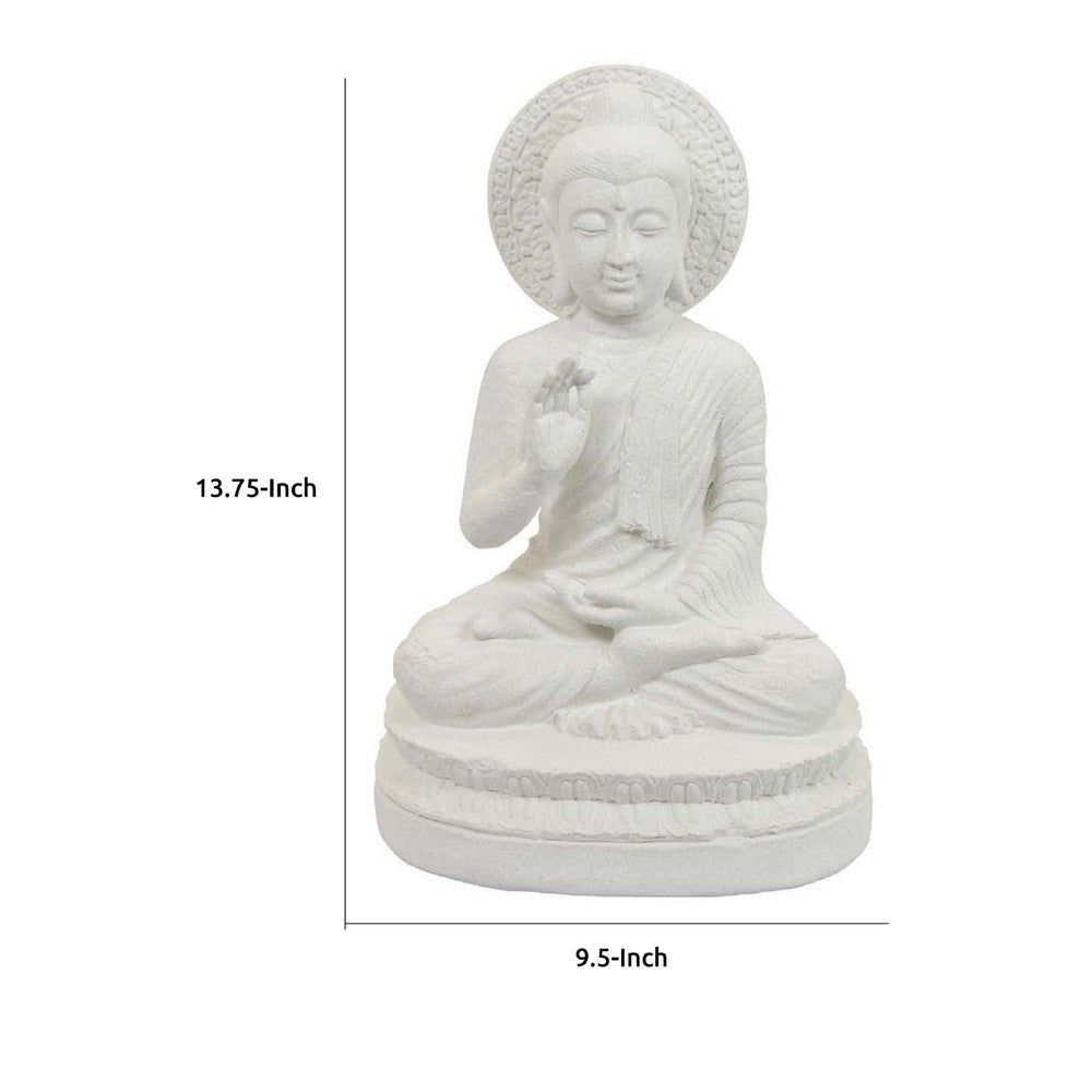 Enlightened Meditating Divine Buddha Statue | White Resin | 14’’ BM335561