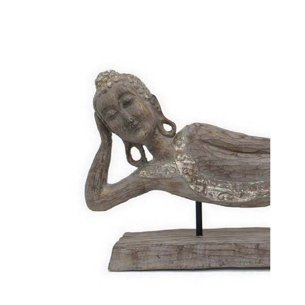 Reclining Buddha Sculpture on Stand | Rustic Gray Resin Finish | 23’’ BM335563