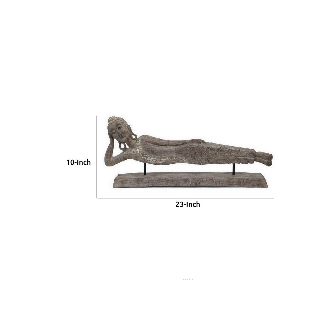 Reclining Buddha Sculpture on Stand | Rustic Gray Resin Finish | 23’’ BM335563