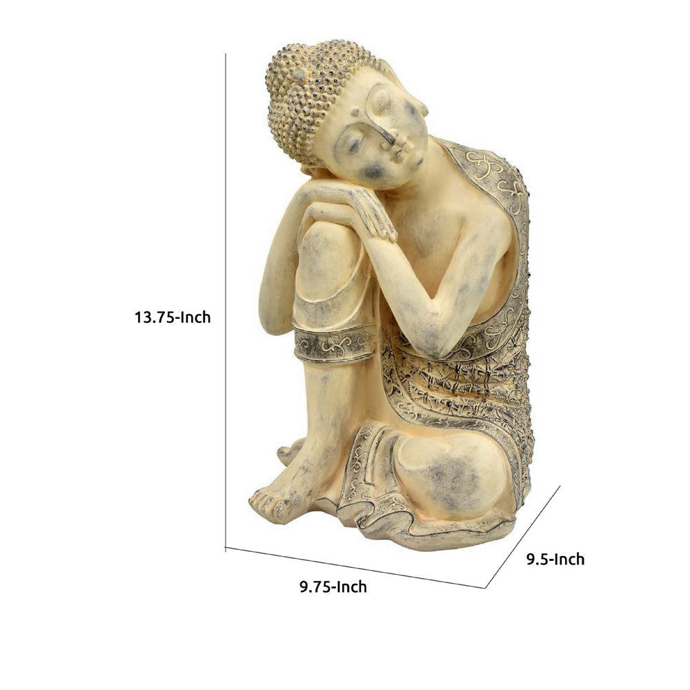 Decorative Resting Buddha Figurine | Antique Beige Resin | 14’’ BM335566