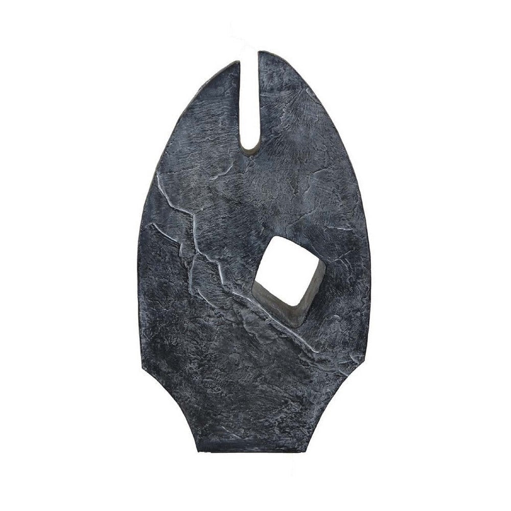Stone Age Inspired Abstract Sculpture w Geometric Cutout | Black Resin BM335574