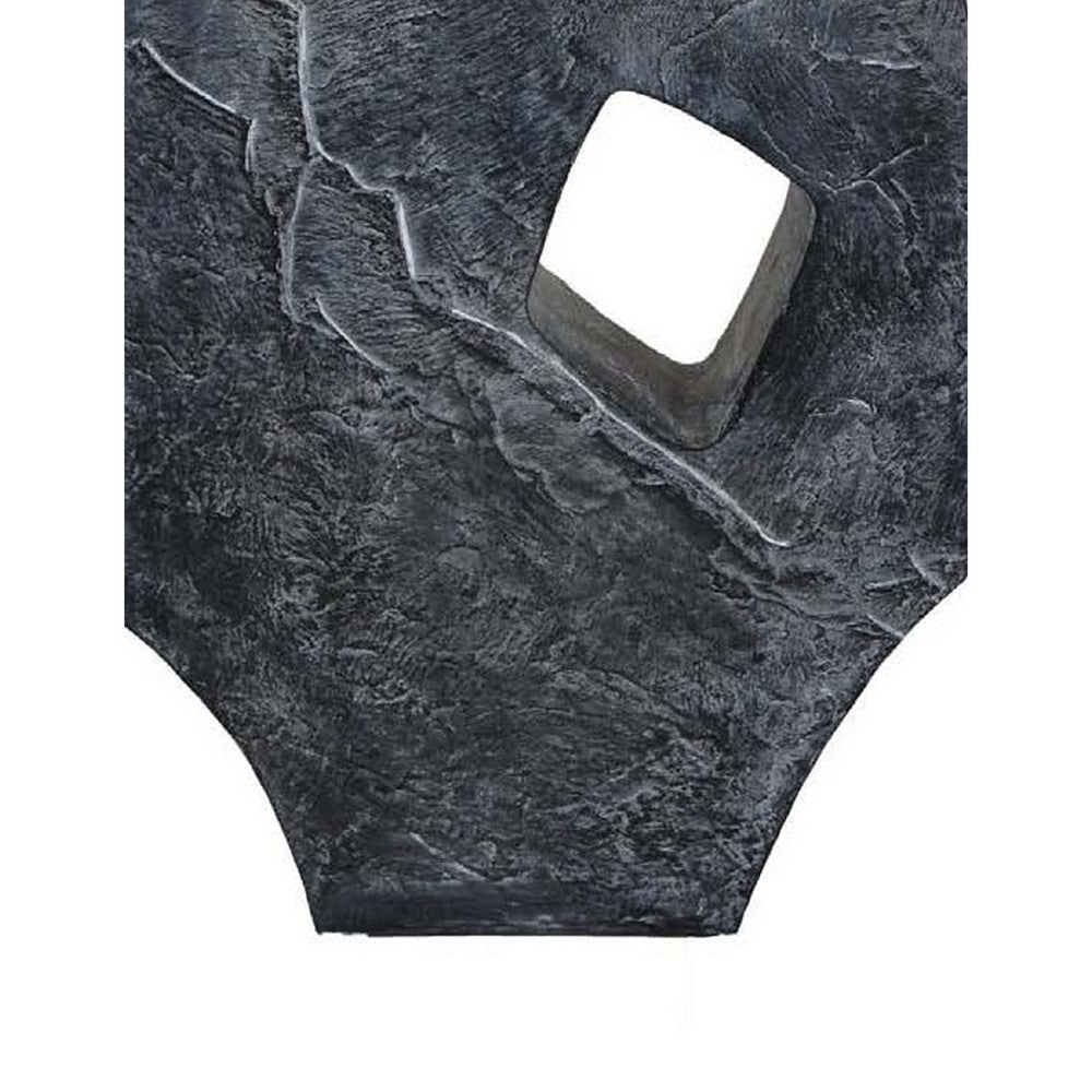 Stone Age Inspired Abstract Sculpture w Geometric Cutout | Black Resin BM335574