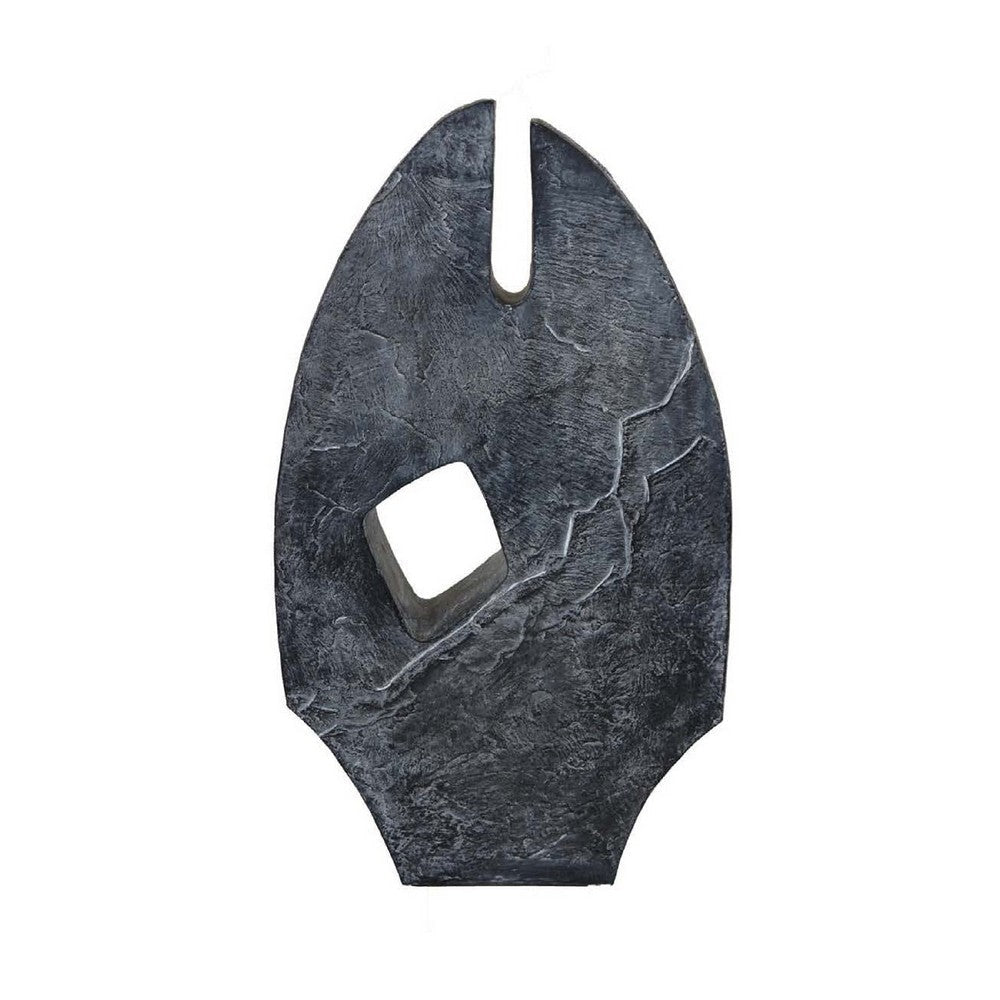 Stone Age Inspired Abstract Sculpture w Geometric Cutout | Black Resin
