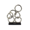 Abstract Interlinked Ring Sculpture w Black Base | 15’’ Silver Metal BM335577