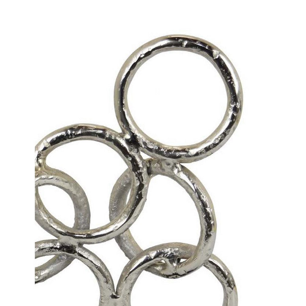 Abstract Interlinked Ring Sculpture w Black Base | 15’’ Silver Metal BM335577