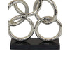 Abstract Interlinked Ring Sculpture w Black Base | 15’’ Silver Metal BM335577