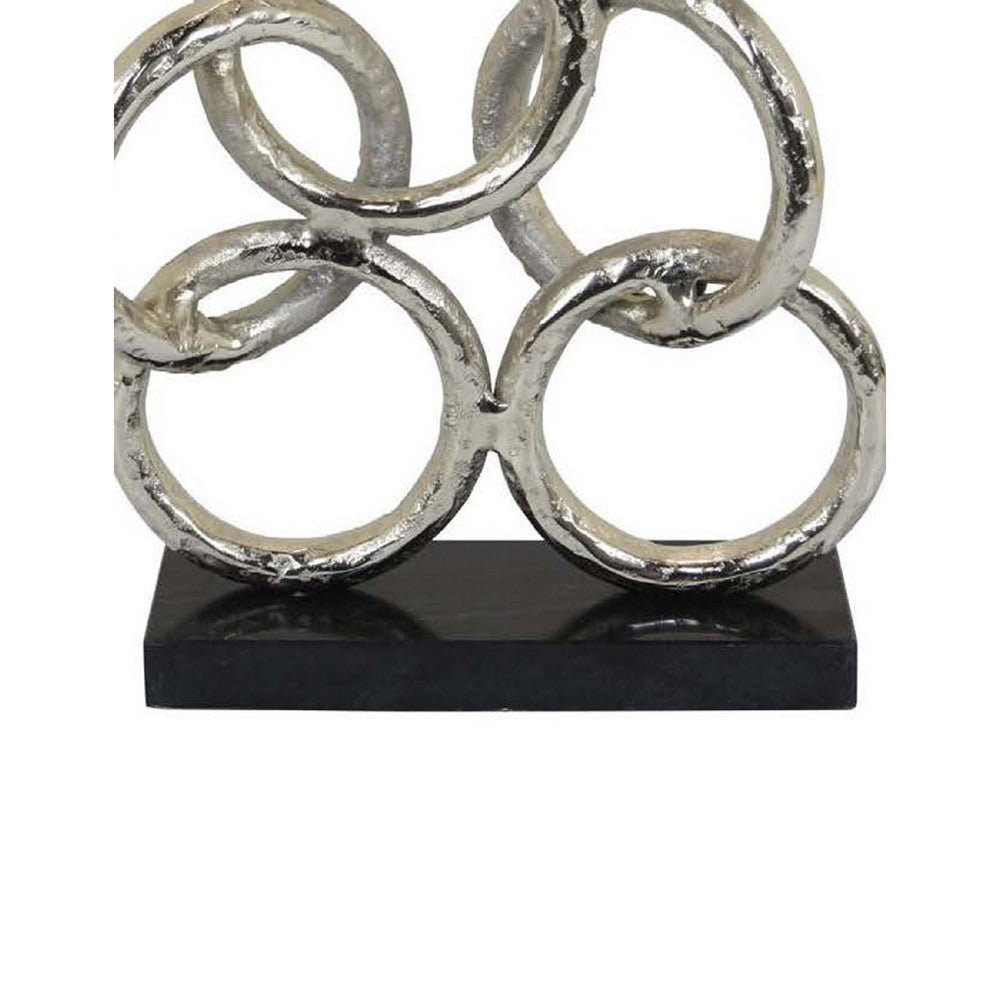 Abstract Interlinked Ring Sculpture w Black Base | 15’’ Silver Metal BM335577
