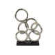 Abstract Interlinked Ring Sculpture w Black Base | 15" Silver Metal
