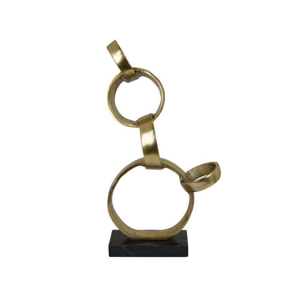 Lo Abstract Interlinked Ring Sculpture | Solid Black Base | Gold Metal