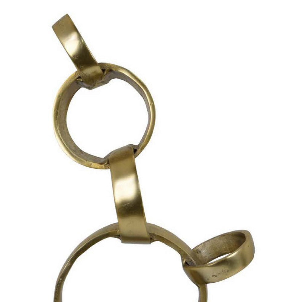 Lo Abstract Interlinked Ring Sculpture | Solid Black Base | Gold Metal