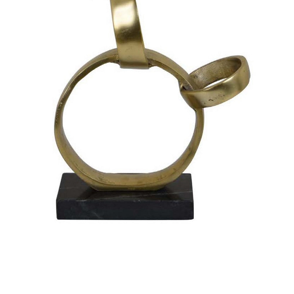Lo Abstract Interlinked Ring Sculpture | Solid Black Base | Gold Metal