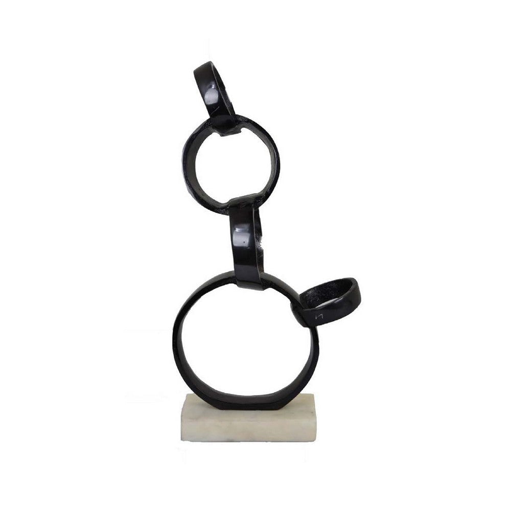 Lo Abstract Interlinked Ring Sculpture | Solid White Base Black Metal