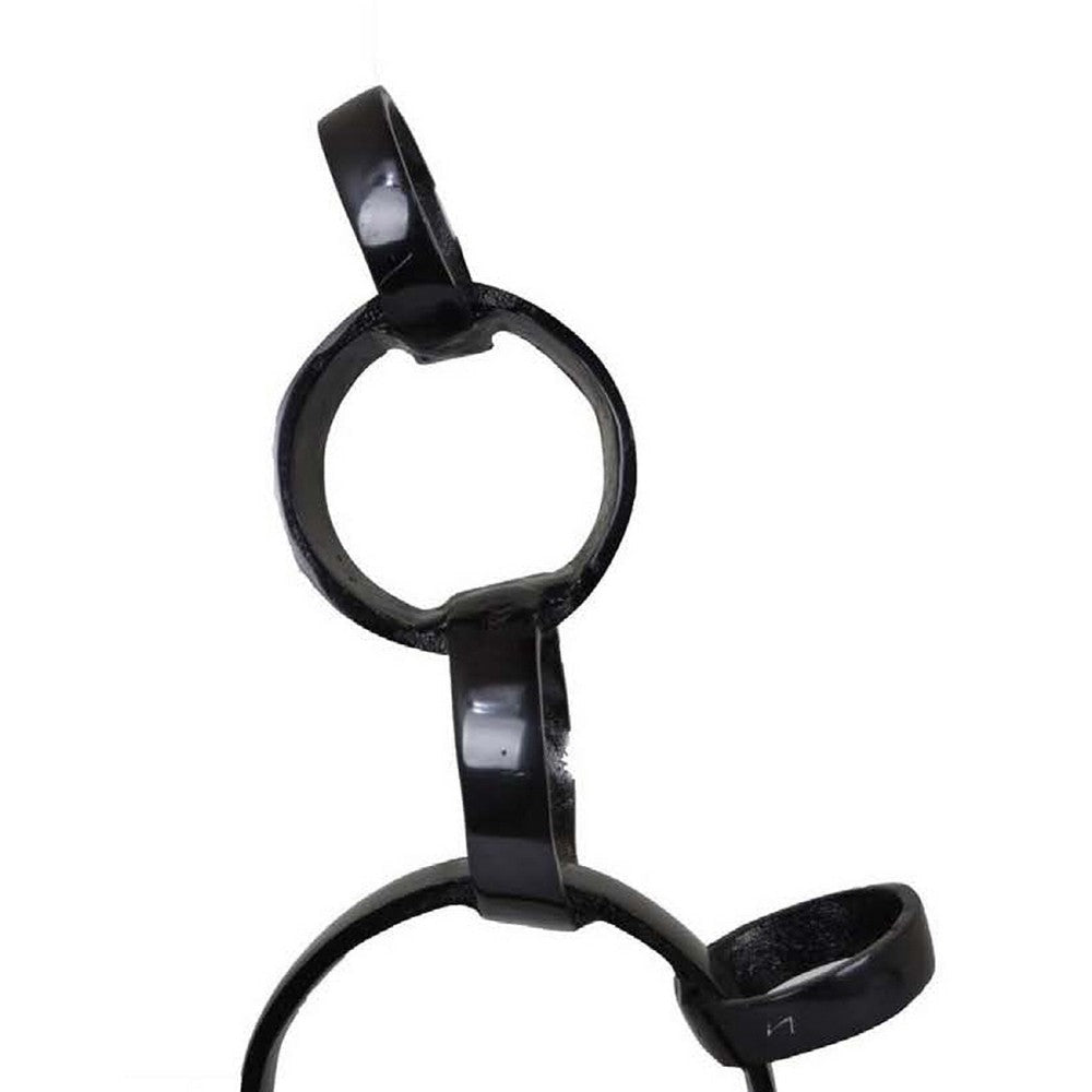 Lo Abstract Interlinked Ring Sculpture | Solid White Base Black Metal