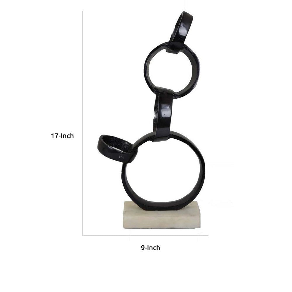 Lo Abstract Interlinked Ring Sculpture | Solid White Base Black Metal