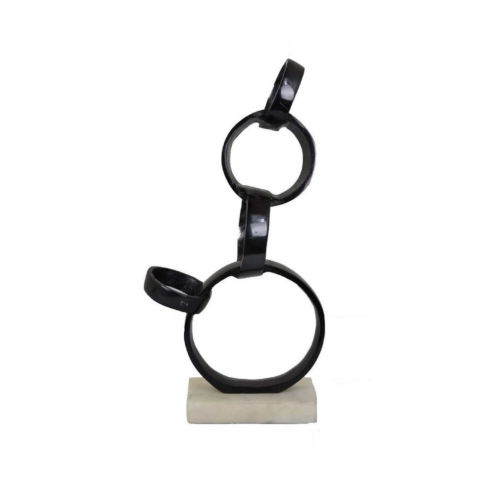 Lo Abstract Interlinked Ring Sculpture | Solid White Base Black Metal