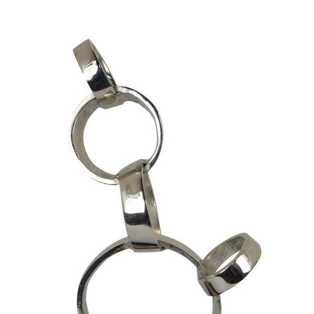 Lo Abstract Interlinked Ring Sculpture | Solid Black Base Silver Metal