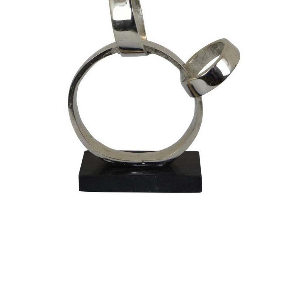 Lo Abstract Interlinked Ring Sculpture | Solid Black Base Silver Metal