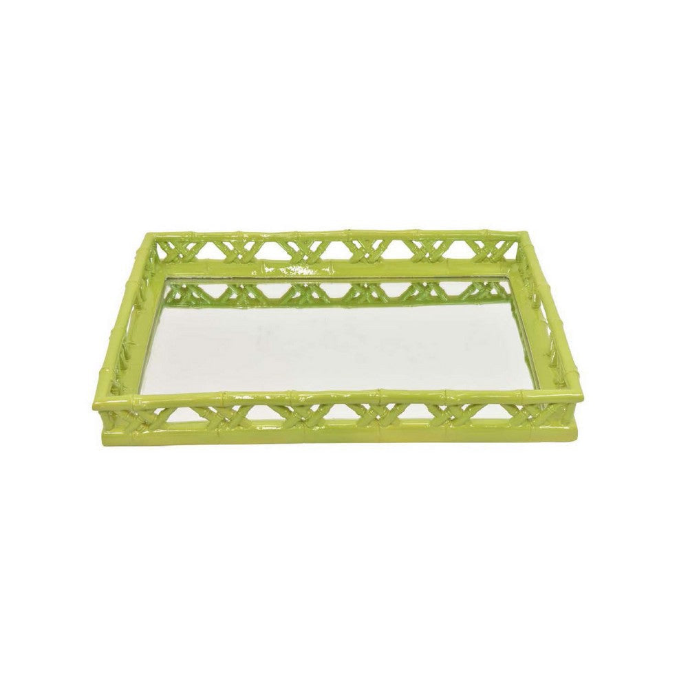 Aeny Accessory Tray with Mirror | 20" | Bamboo Look Lime Green Resin