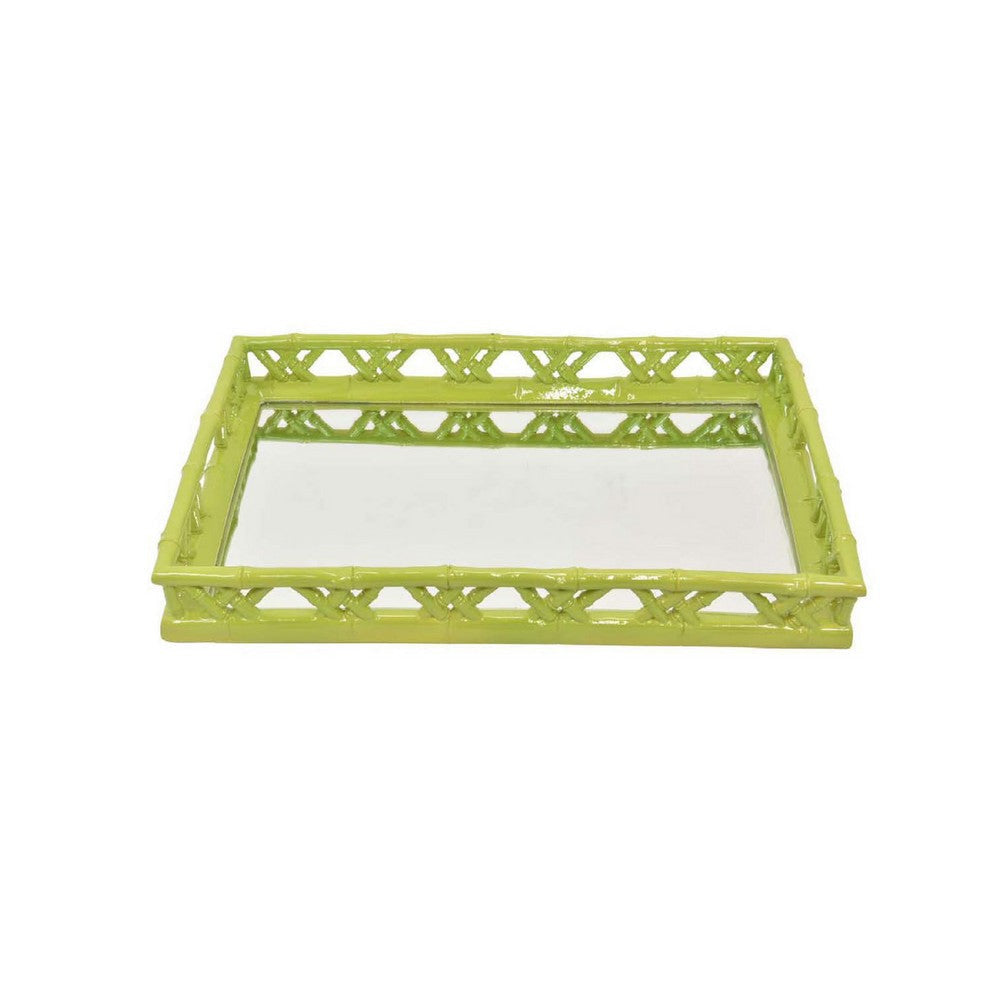 Aeny Accessory Tray with Mirror | 20’’ | Bamboo Look Lime Green Resin BM335587