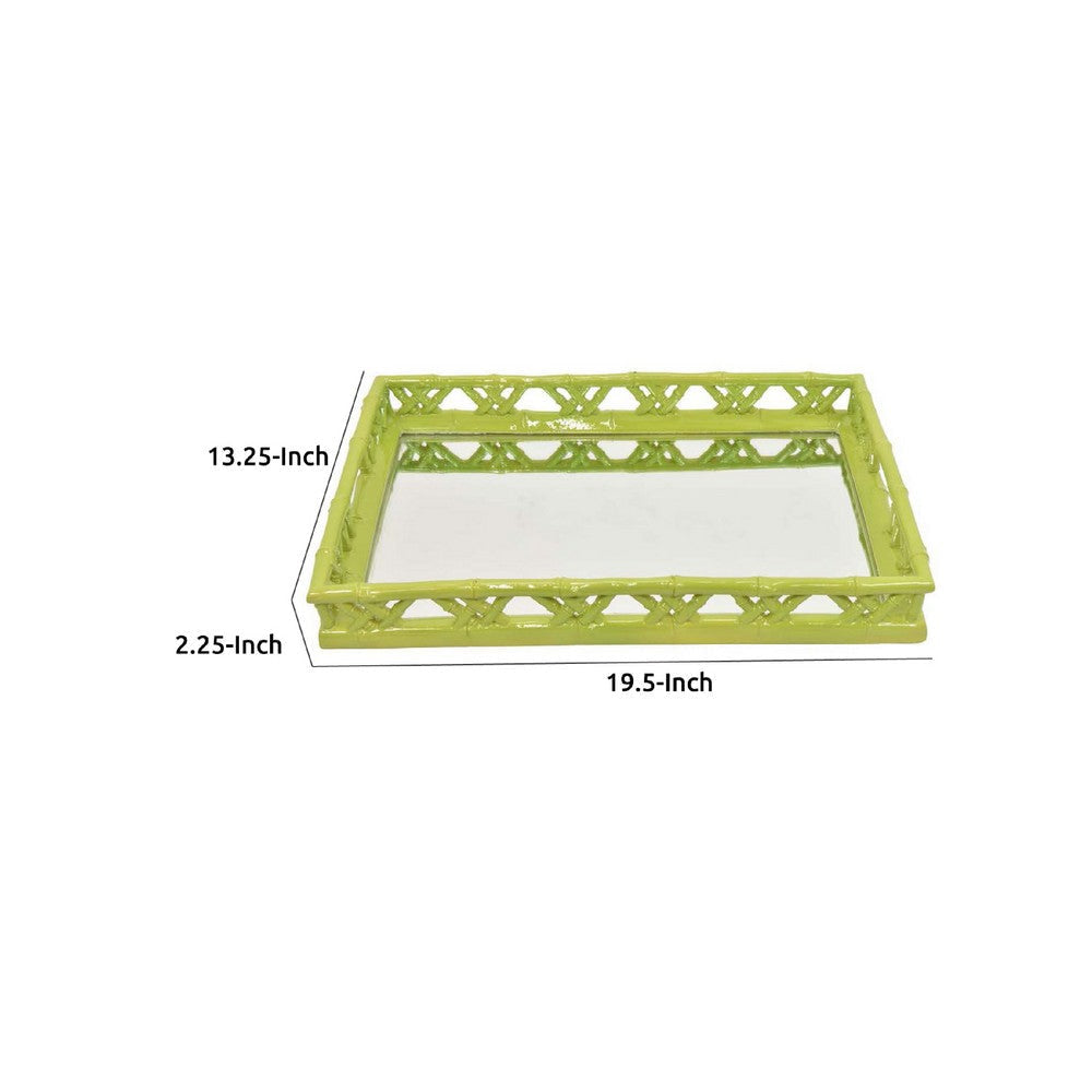 Aeny Accessory Tray with Mirror | 20’’ | Bamboo Look Lime Green Resin BM335587