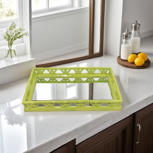 Aeny Accessory Tray with Mirror | 20" | Bamboo Look Lime Green Resin