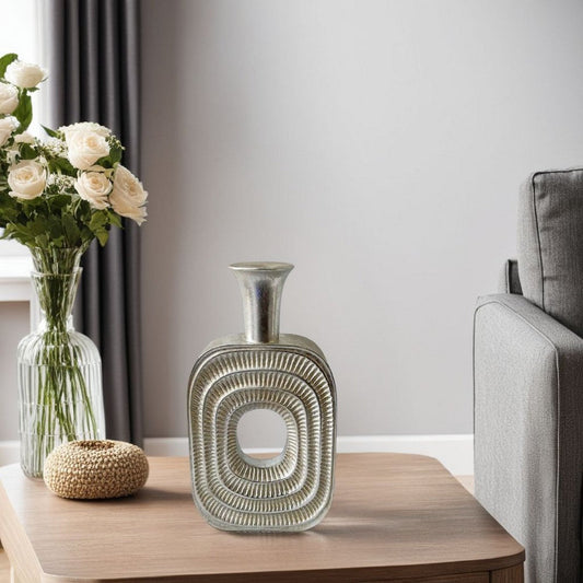 Peny Decorative Flower Vase | 22" | Narrow Neck | Silver Resin Base