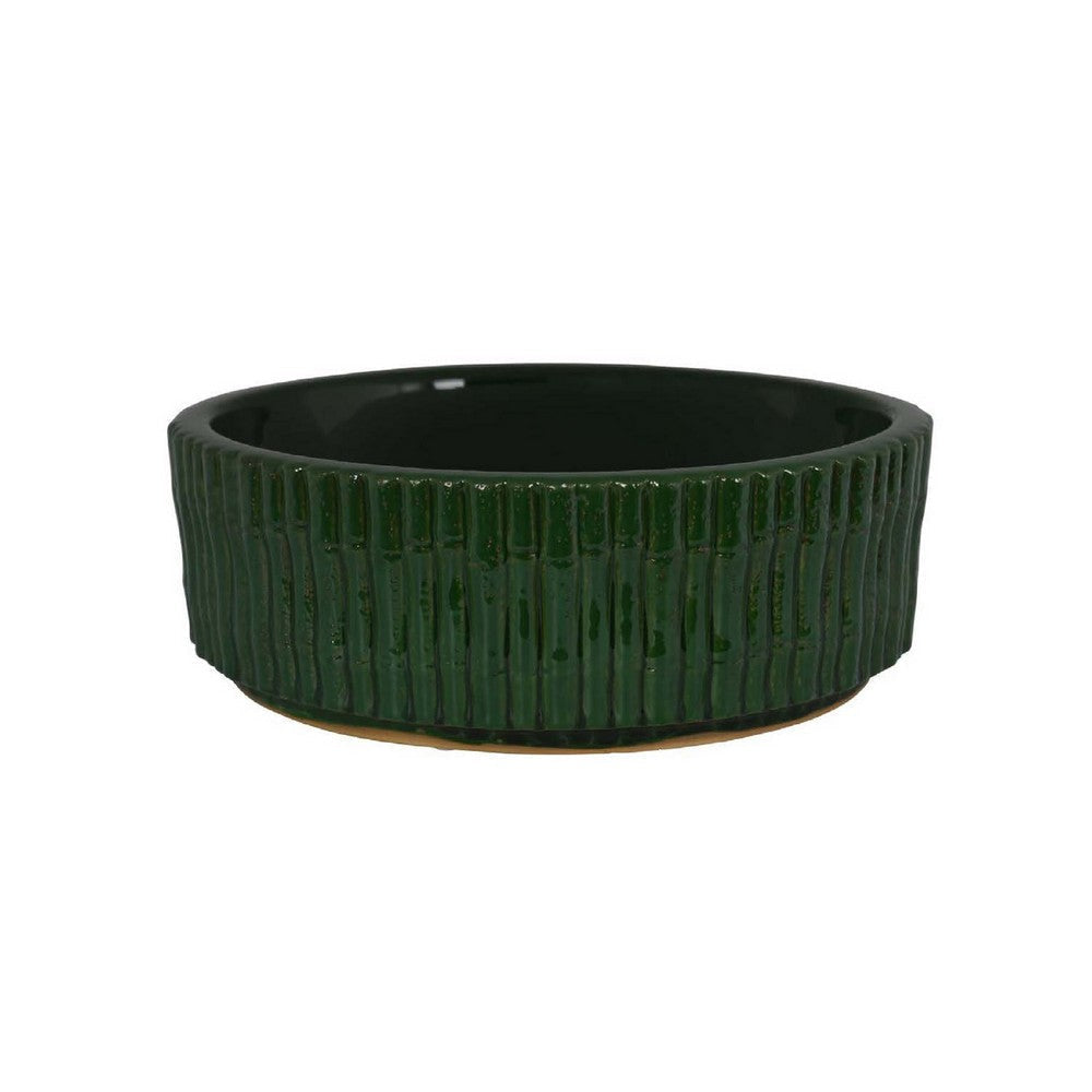 Limy Large Accessory Bowl | 14’’ Textured | Dark Green Glazed Ceramic BM335590