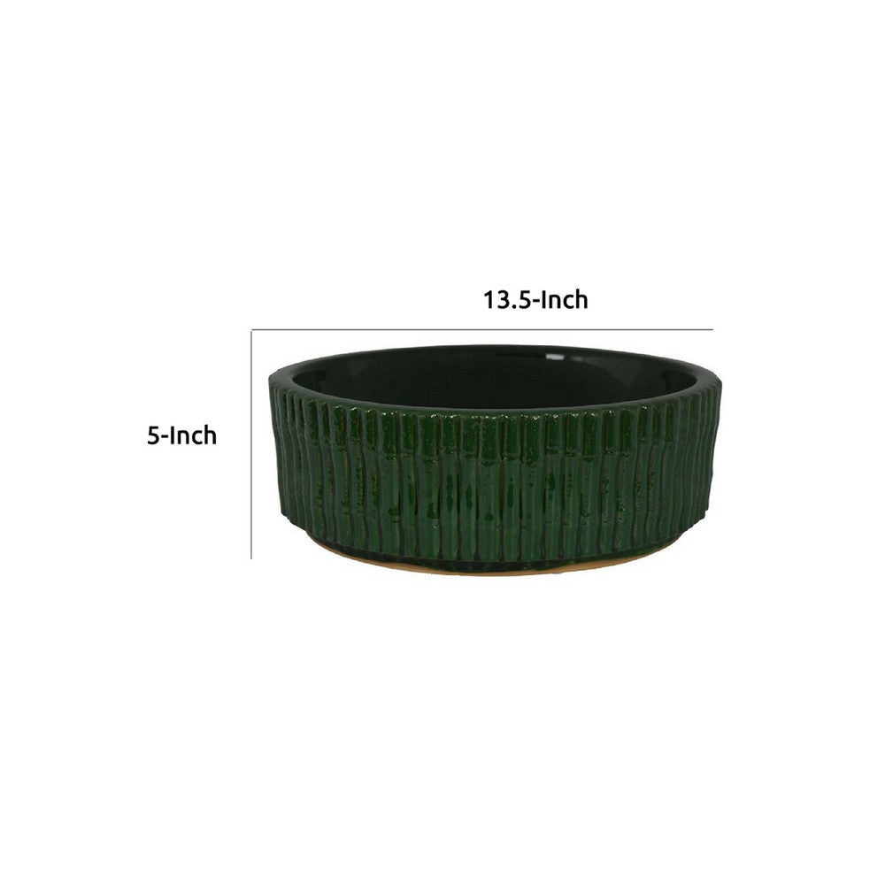 Limy Large Accessory Bowl | 14’’ Textured | Dark Green Glazed Ceramic BM335590
