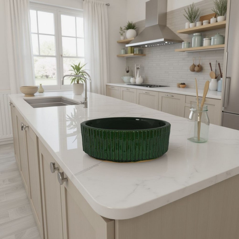 Limy Large Accessory Bowl | 14" Textured | Dark Green Glazed Ceramic