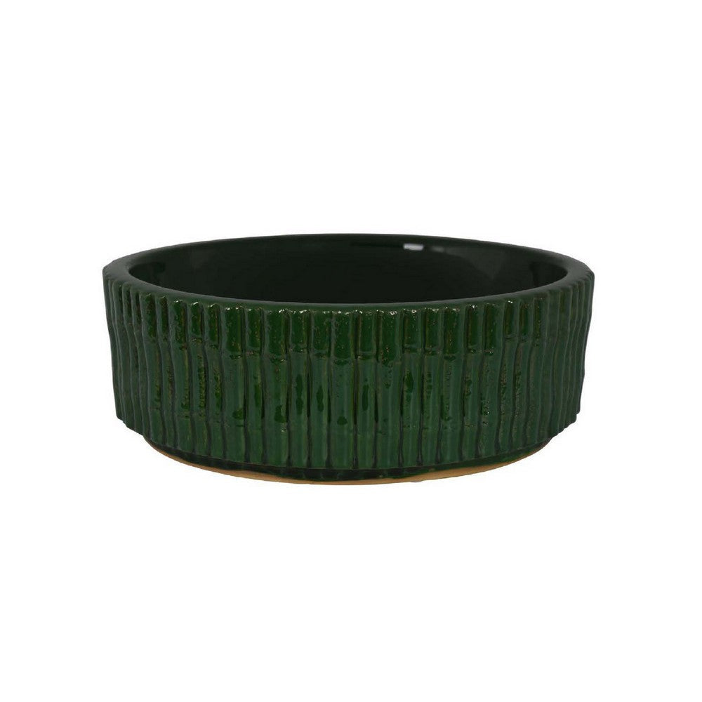 Limy Large Accessory Bowl | 14" Textured | Dark Green Glazed Ceramic