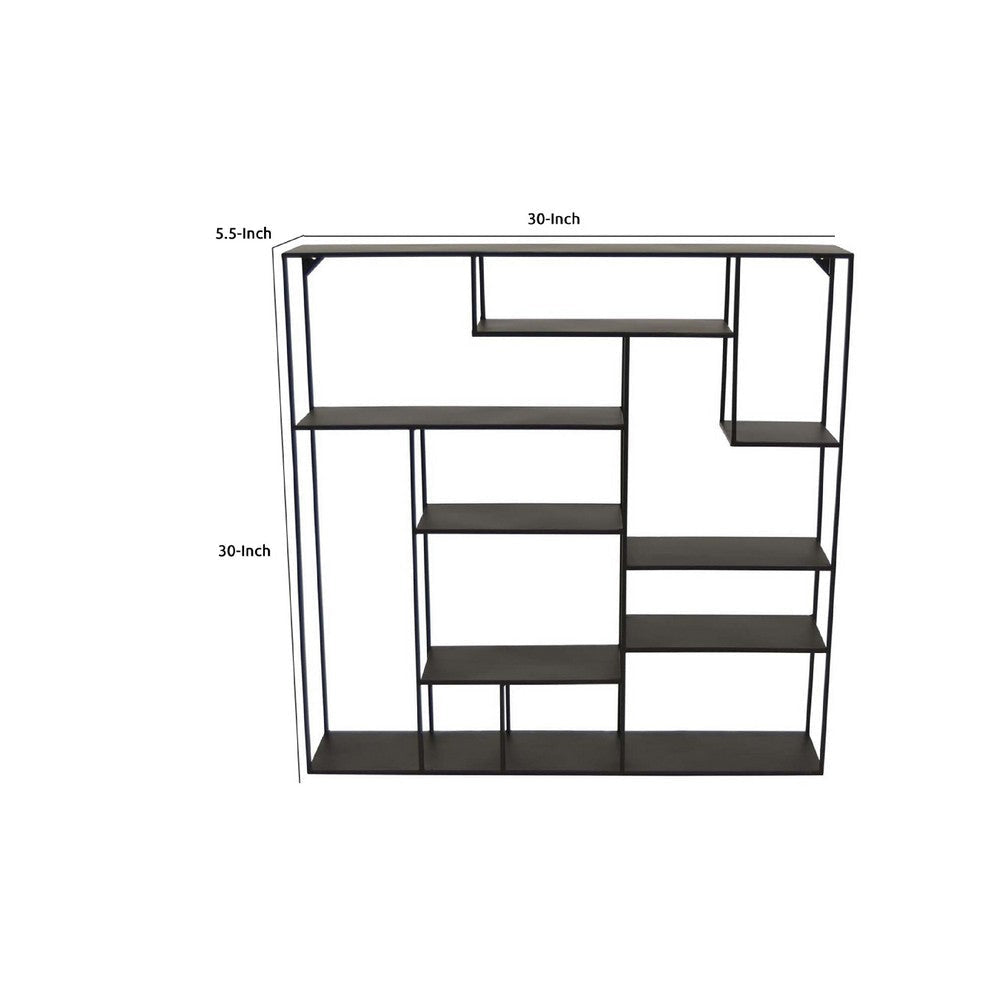 Ryl Storage Wall Rack | 30’’ Asymmetry Open Shelves | Black Metal BM335592