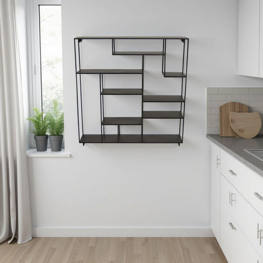 Ryl Storage Wall Rack | 30" Asymmetry Open Shelves | Black Metal
