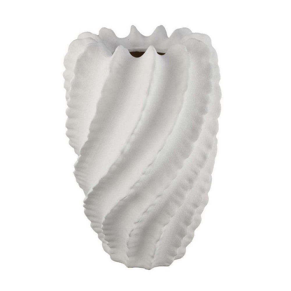 Velz Decorative Flower Vase | 18" Wavy Shape | Matte White Ceramic