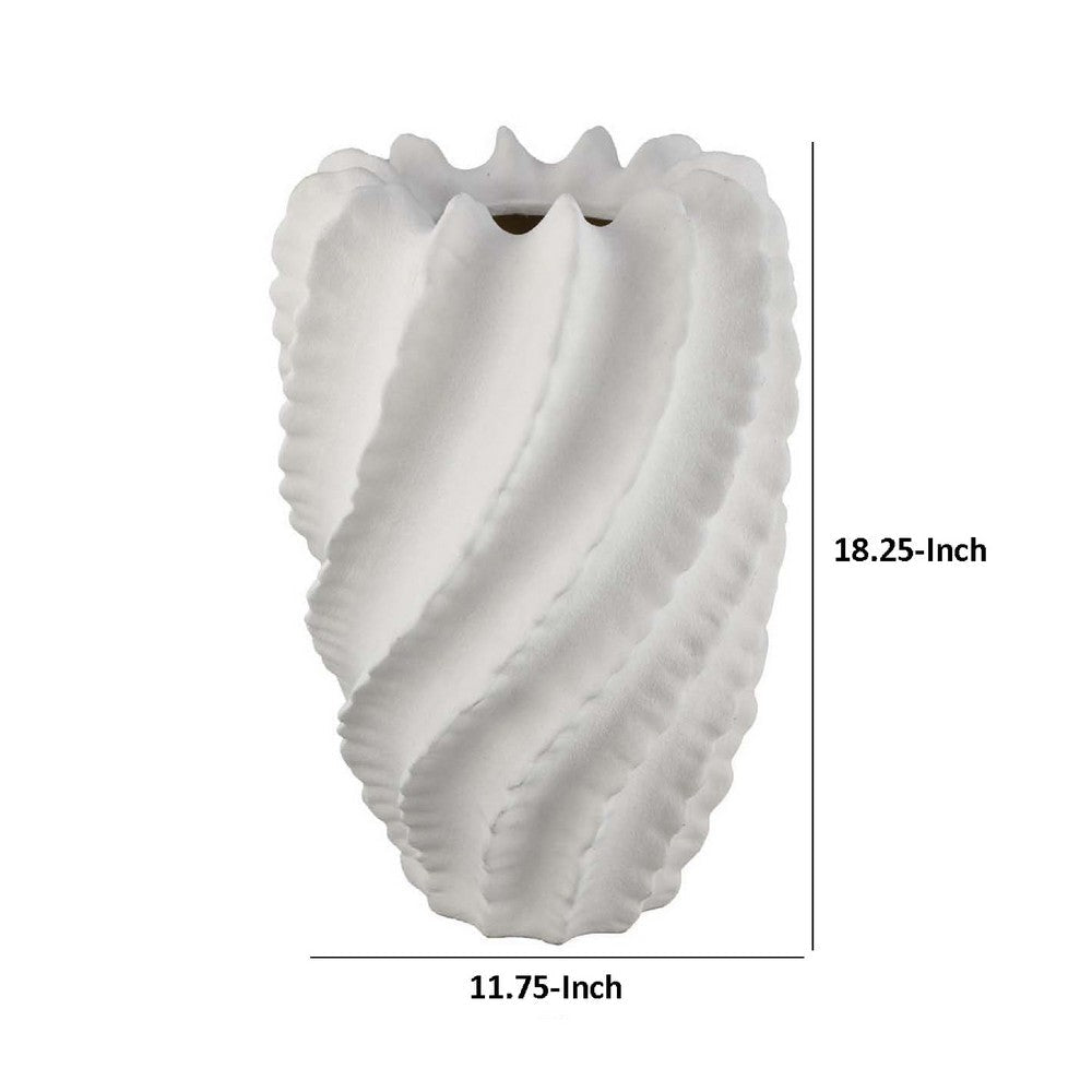 Velz Decorative Flower Vase | 18’’ Wavy Shape | Matte White Ceramic BM335606