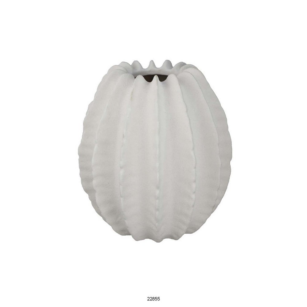 Velz Decorative Flower Vase | 12" Round Shape | Matte White Ceramic