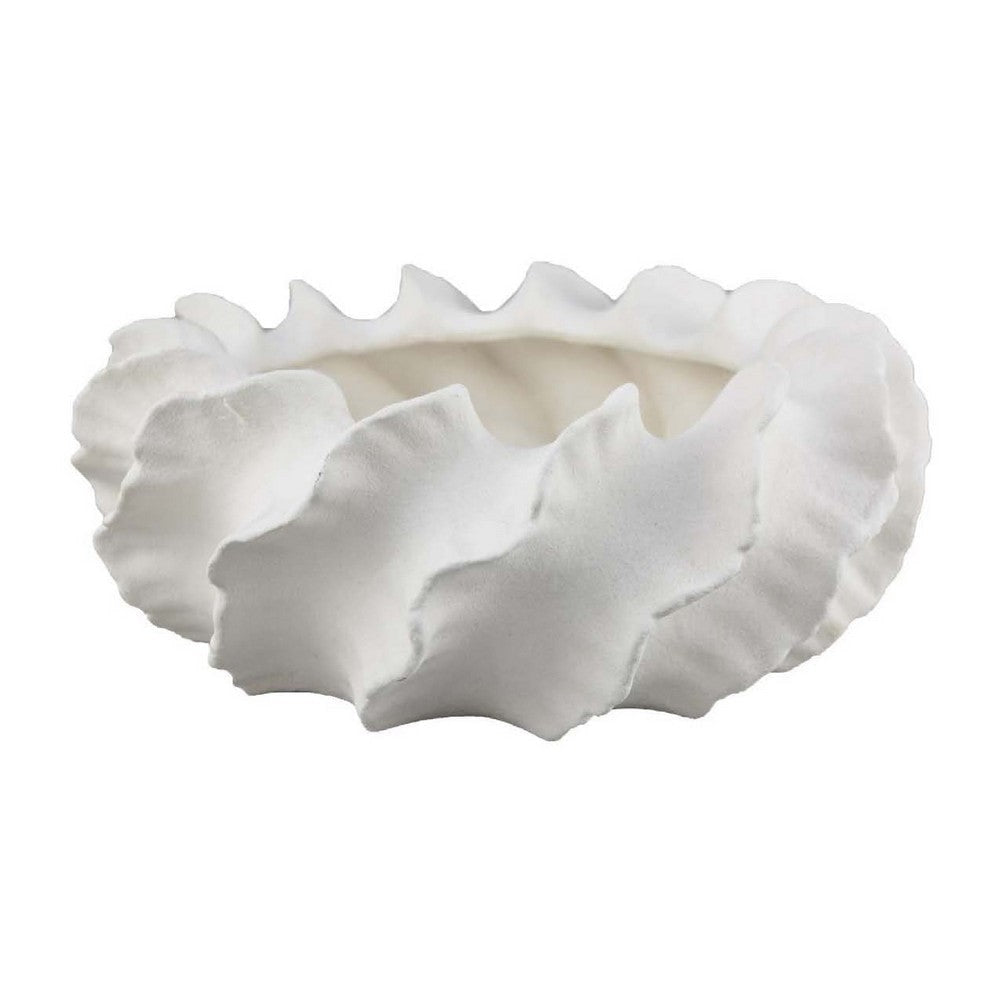Velz Decorative Planter | 16" Wavy Edge | Matte White Ceramic 