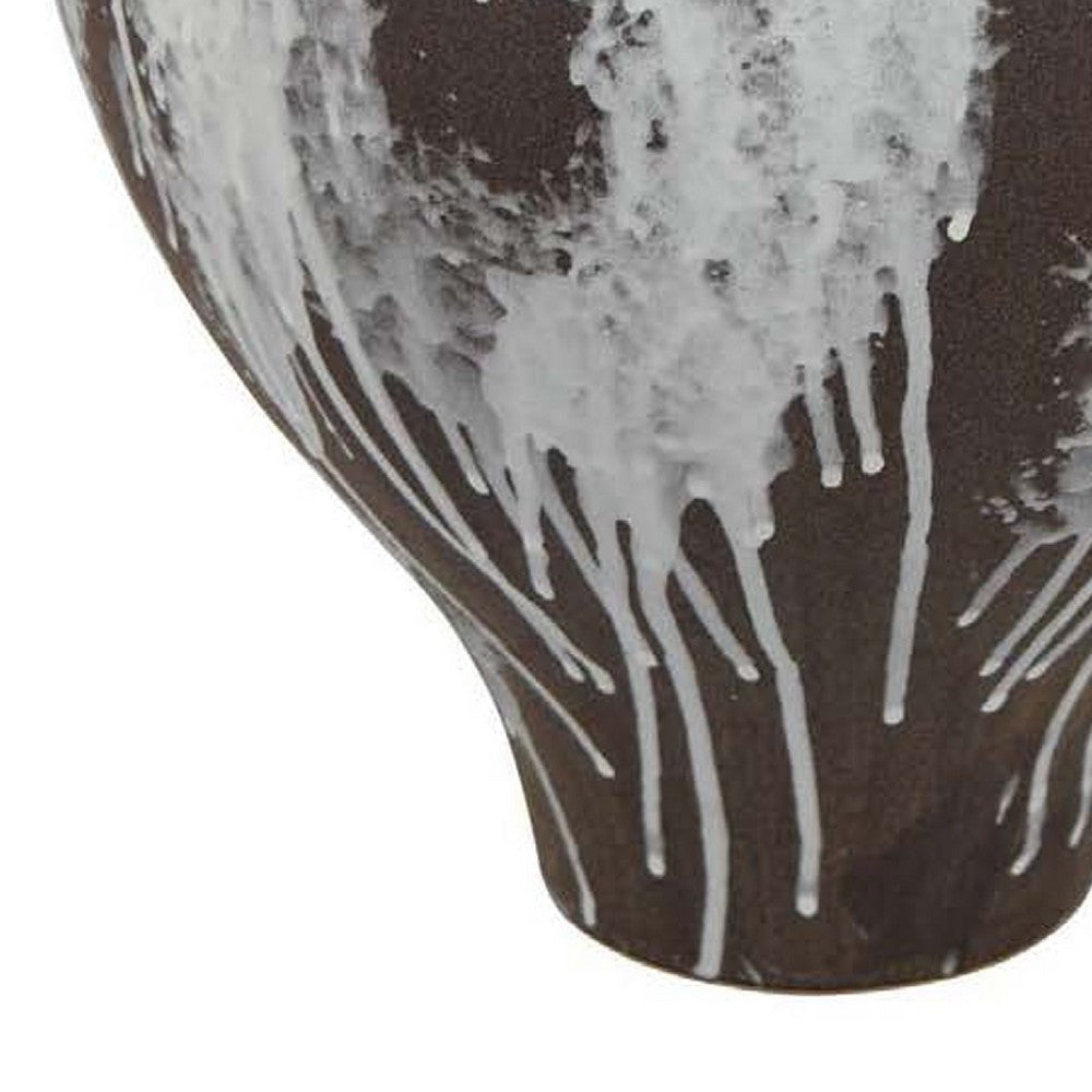 Gezy Decorative Flower Vase | 15’’ Bulb Shape | Brown White Ceramic