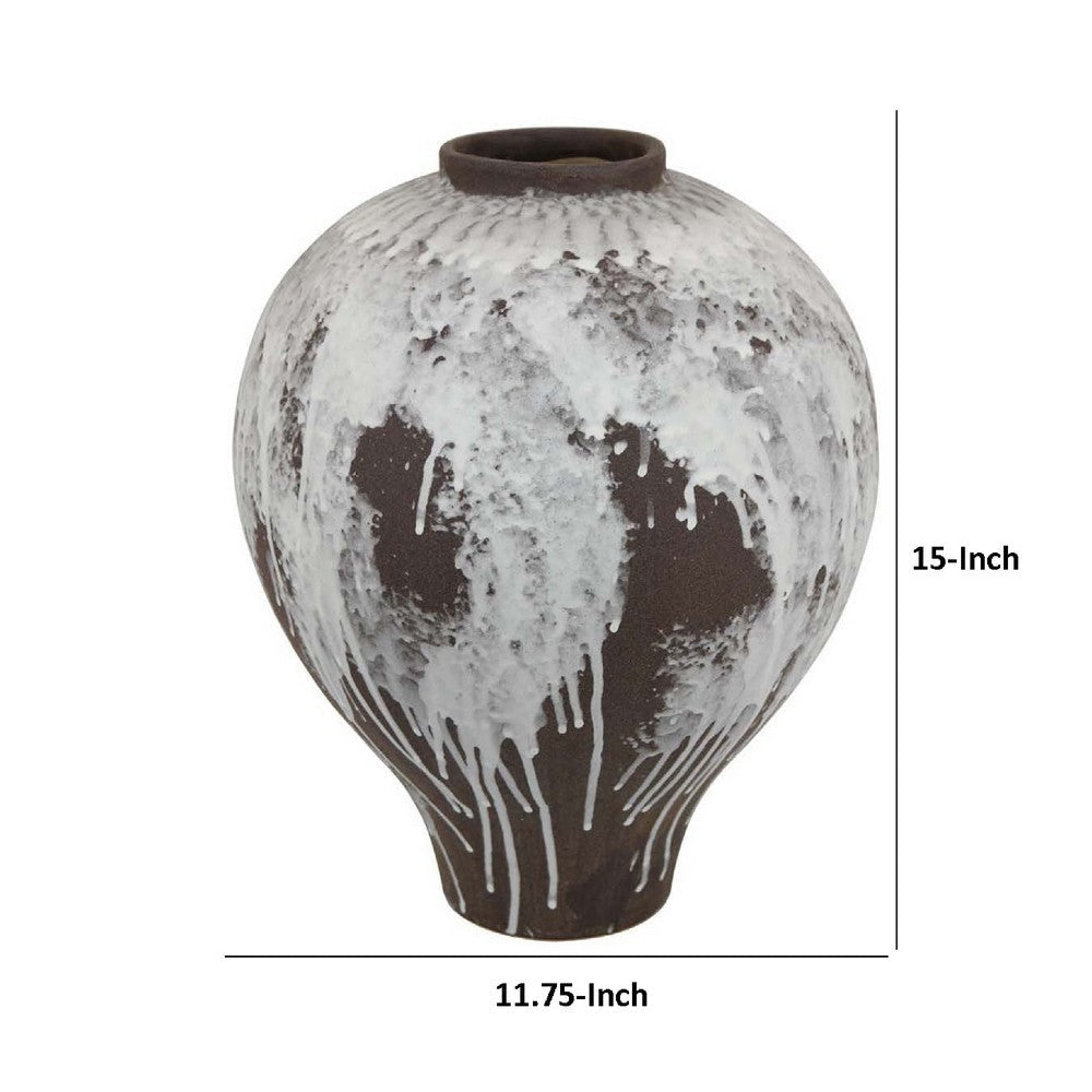 Gezy Decorative Flower Vase | 15’’ Bulb Shape | Brown White Ceramic