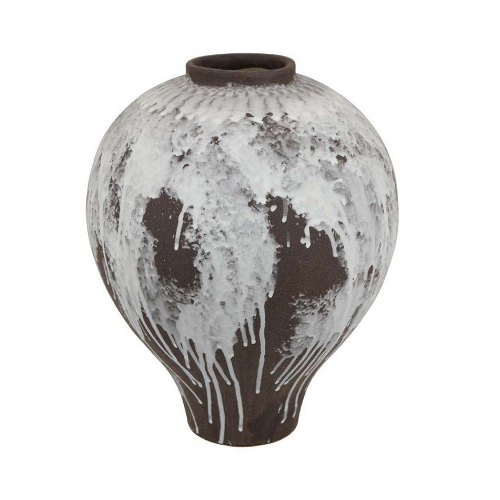Gezy Decorative Flower Vase | 15" Bulb Shape | Brown White Ceramic