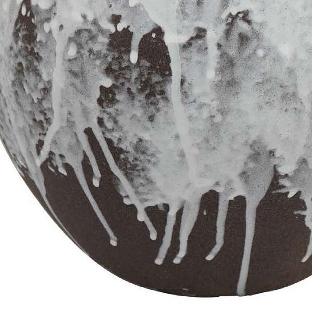 Gezy Decorative Flower Vase | 11’’ Classic Round Brown White Ceramic