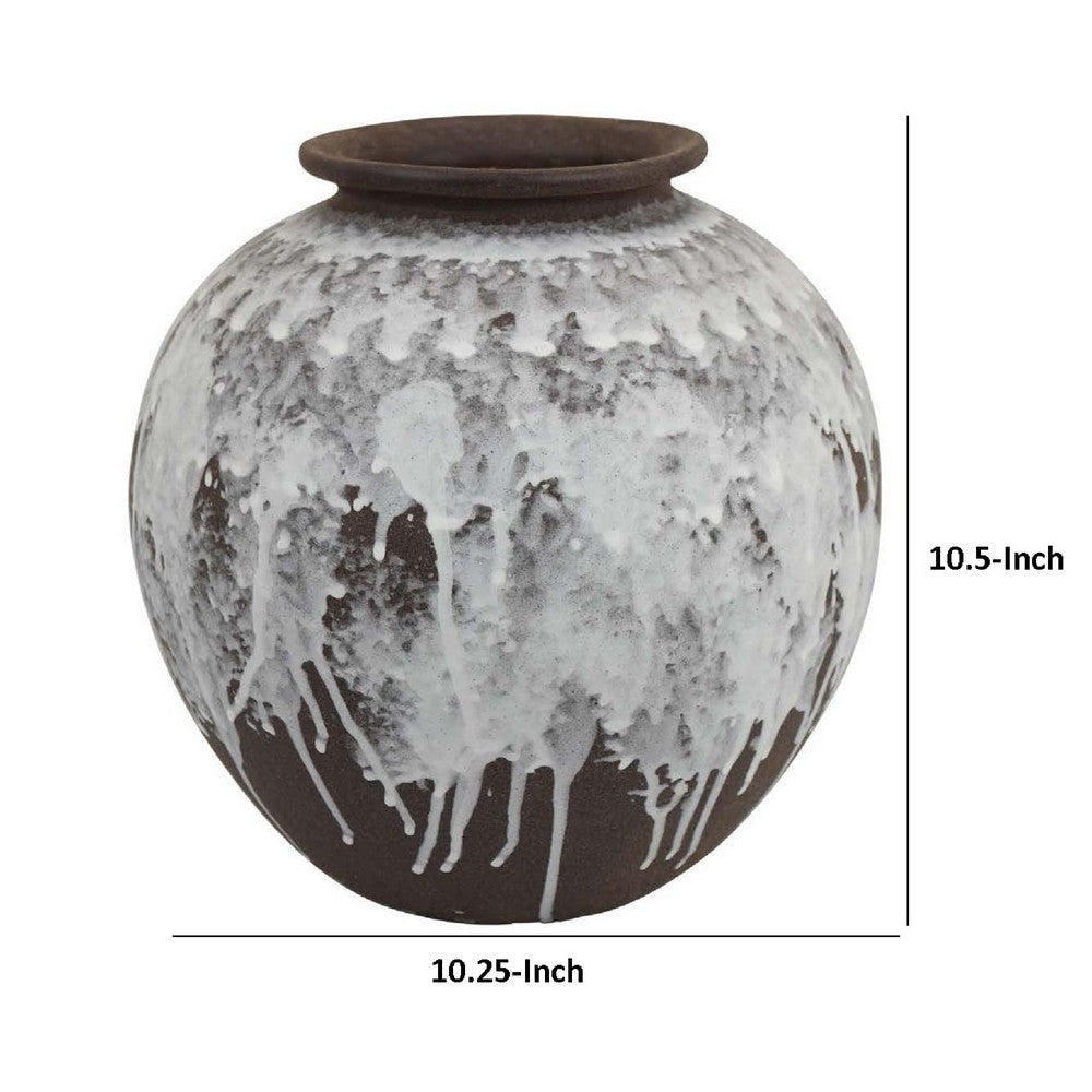 Gezy Decorative Flower Vase | 11’’ Classic Round Brown White Ceramic